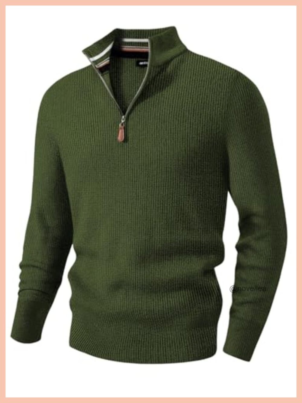 Men's Quarter Zip Pullover Textured Knit Sweater Stand Collar Long Sleeve